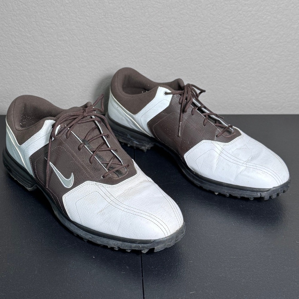 Nike Golf Heritage Brown White Leather Spiked Shoes Mens 13 336040-102 2008